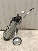 Manual Golf Cart & 8 Misc. Clubs