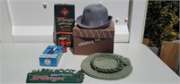 Vintage boxes, hats and advertising