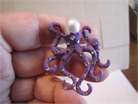 Purple Octopus Brooch Pin