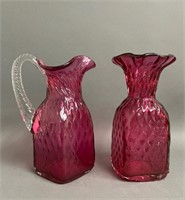 Vintage Cranberry Glass Pitcher and Vase 7"
