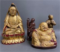 Chinese Wooden Carved Buddha's 18-19th Century