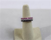 Black, pink, white sapphire ring