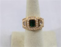Emerald and white sapphire ring