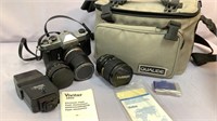 Yashica camera with multi lenses flash & case