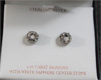 1.10ct genuine white sapphire/diamond earrings