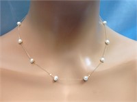14K Gold And Pearl Station Necklace