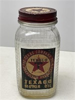 Texaco Motor Oil Glass Oil Bottle w/ Lid