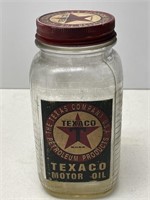 Texaco Motor Oil Glass Oil Bottle w/ Lid