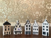Set of 5 Blue Delft KLM Porcelain Houses