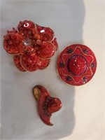 Red Brooches, Metal, Sequin