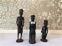 (3) Hand Carved Wooden Figures