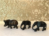 3 Hand Carved Elephants