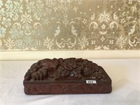 Heavily Carved Heavy Wooden Box w/Sliding Top