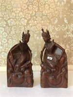 Large Pair Carved Wooden Figures/Bookends
