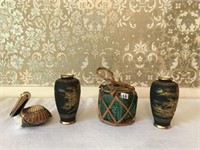 4 Pieces incl Antq Ginger Jar, Pr Satsuma Vases,