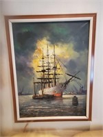 Framed Art, Ship, Signed Seahorse