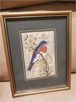 Framed, Marked Fabric Art, Bird