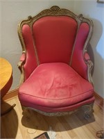 Antique Red Satin Chair, High Back #1