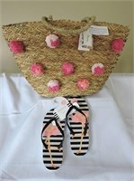 Insulated Straw Beach Bag with Flip Flops