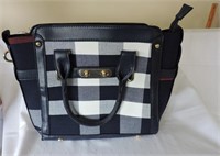 Navy Plaid Tote With Shoulder Strap