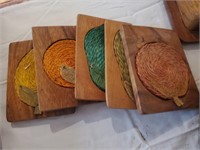 5pc Wood, Straw Coasters