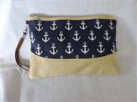 Nautical Clutch Canvas Anchor Print Bag