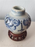 Antique Mini Vase/ Jar, Blue/ White