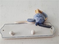 Novelty Ceramic Wall Hook, Blue/ White