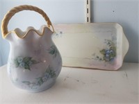 Vintage Porcelain Tray, Handled Basket Style Decor