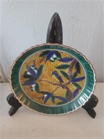 Vintage Asian Plate W/ Stand, Green/yellow, Marked