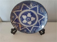 Vintage Asian Plate, Blue/ White W/ Stand