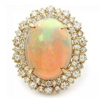 12.48 Cts Natural Ethiopian Opal Diamond Ring
