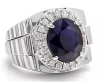 8.18 Cts Natural Diamond Sapphire Men Ring