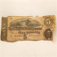 Confederate States 5 Dollar Note