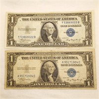 2 $1 Silver Certificates Series 1935 A