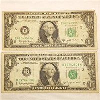 2 $1 Fed Res Notes 1963 B