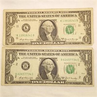 2 $1 Fed Res Notes 1969 A & B