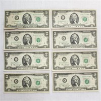 8 $2 Fed Res Notes 1976