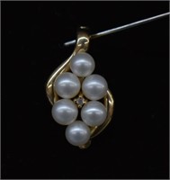 10k Gold Pearl & Diamond Accent Pendant