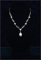 14k Gold Genuine Pearl Diamond Accent Necklace