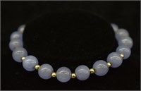 Purple Jade Bead Bracelet w/ 14k Gold Clasp