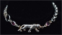 Sterling Silver Ruby Accent Panther Bracelet