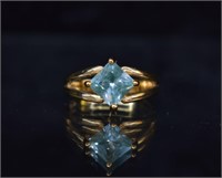 Gold-tone Sterling Silver Blue Stone Ring