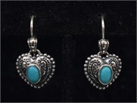 Sterling Silver Turquoise Dangle Heart Earrings