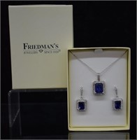 Friedman's Sterling Silver Blue Stone Necklace Set