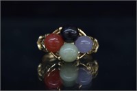 14k Gold Jade & Onyx Bead Ring