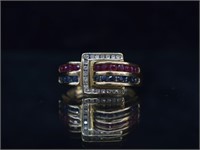 14k Gold Sapphire, Ruby & Diamond Ring