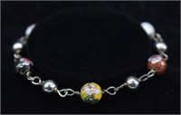 Sterling Silver Cloissonne Bead Bracelet