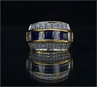 Gold-tone Sterling Silver CZ & Sapphire Ring