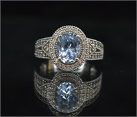 Sterling Silver Blue Stone & CZ Ring
